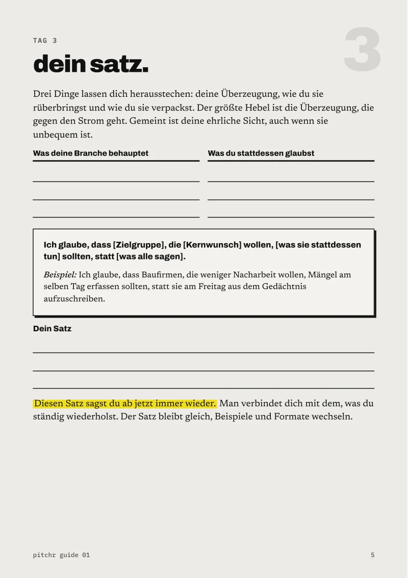 Seite 5 aus dem Guide: Tag 3, dein Satz