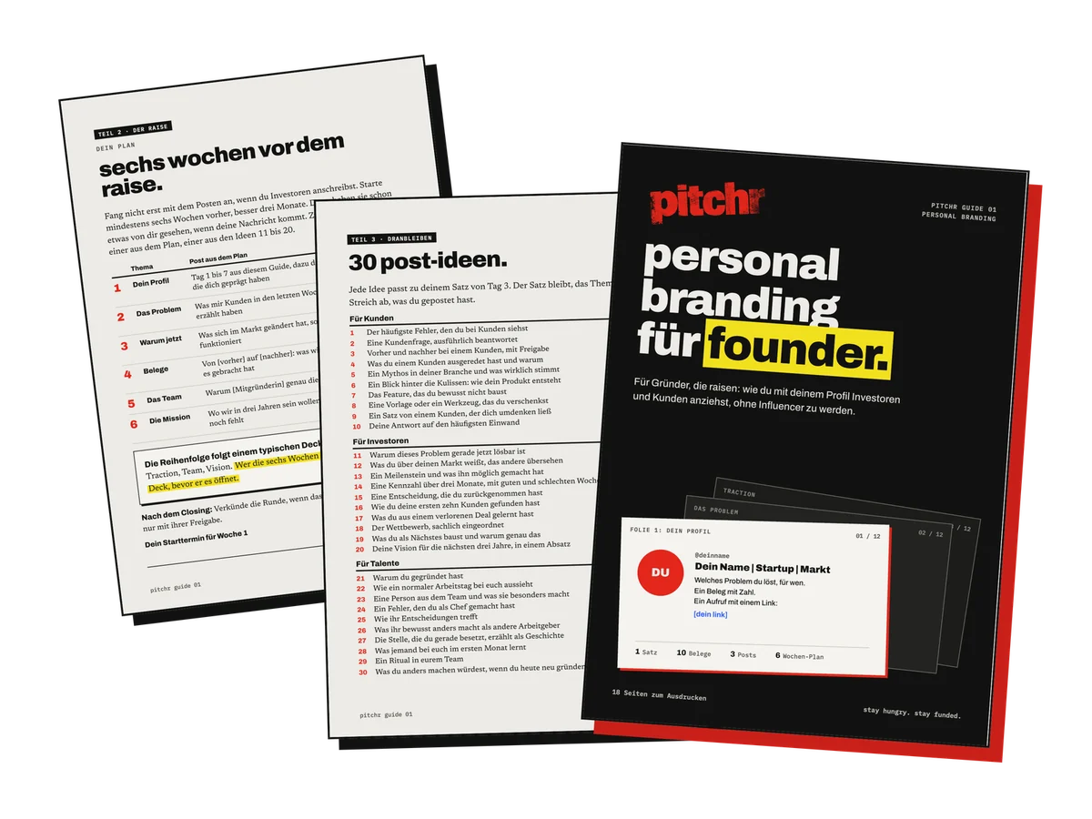 Der Guide Personal Branding für Founder von pitchr, ausgedruckt